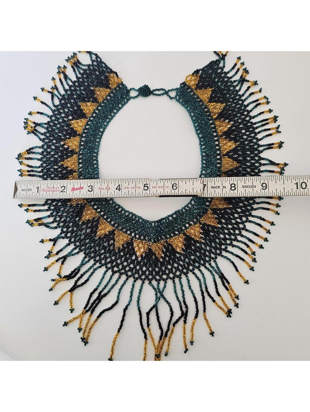 Beaded Bib Necklace Fringe Tribal Southwestern Festival Statement Collar - Picture 13 of 13